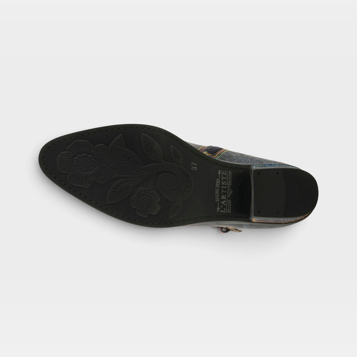 L'Artiste Acree boots in Navy, outsole view
