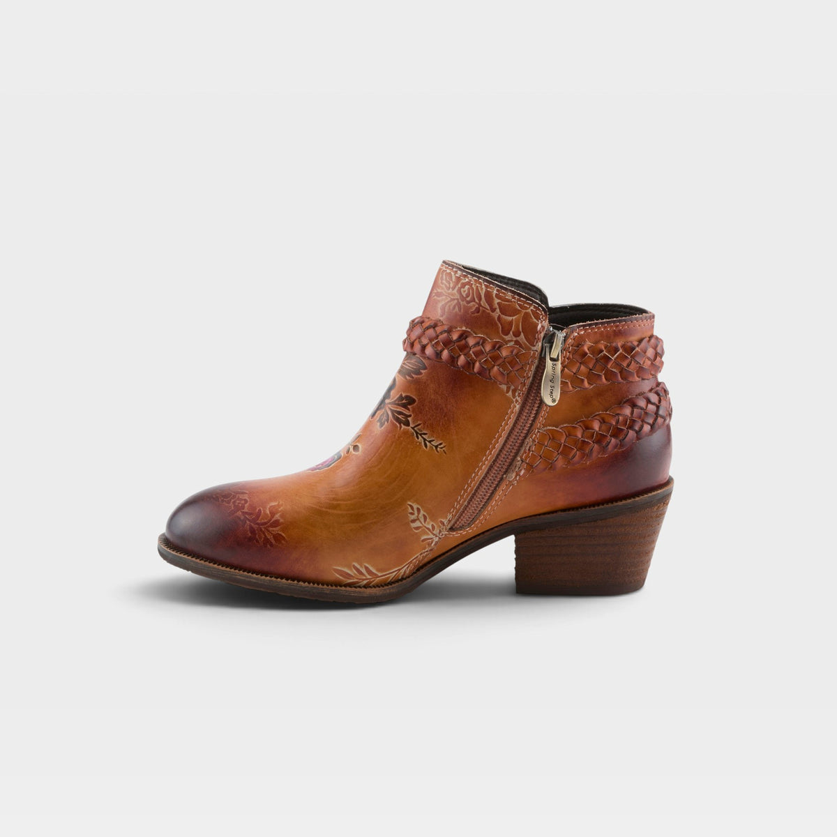 L'Artiste Across boots in Camel Multi, side view