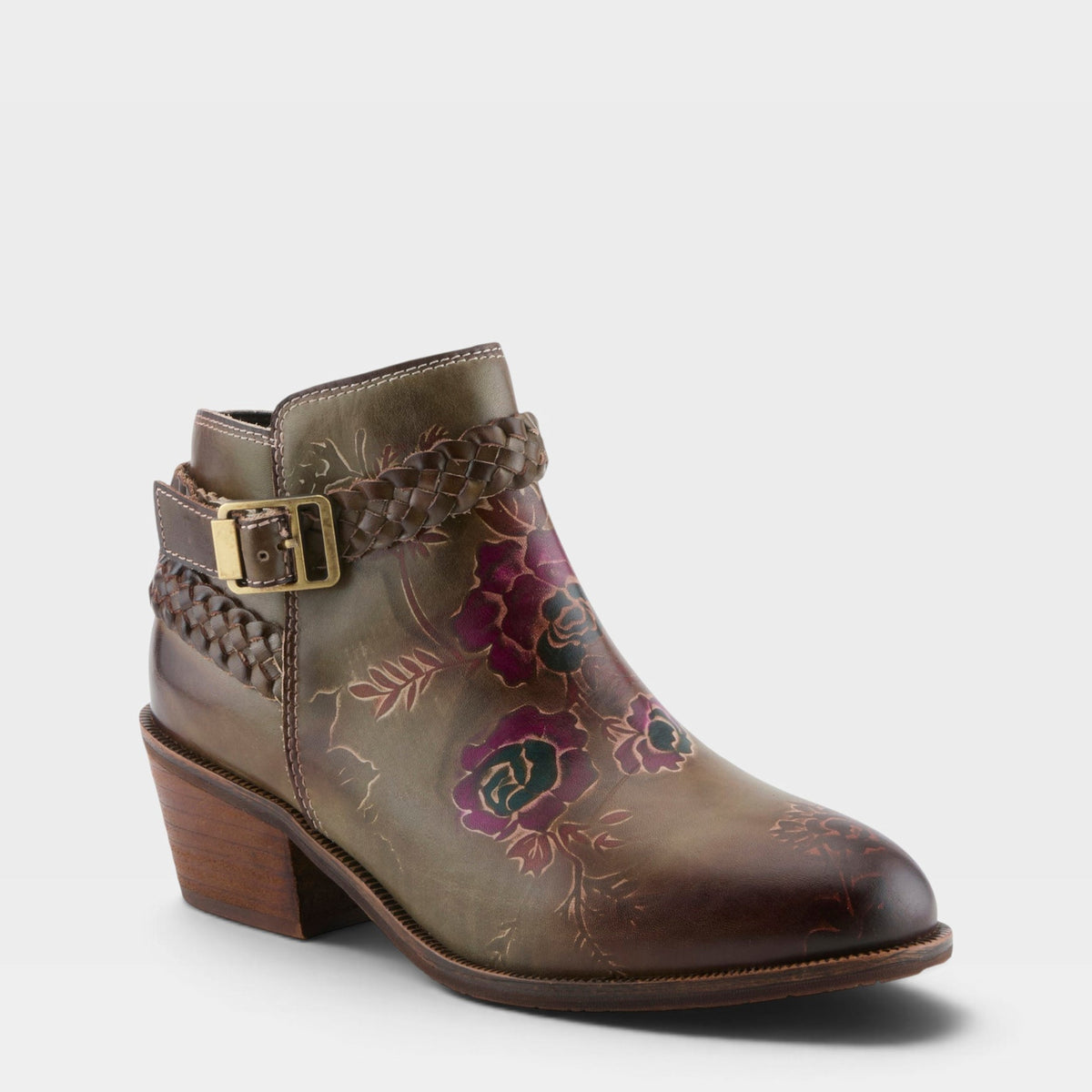 L'Artiste Across boots in Olive Multi, front view