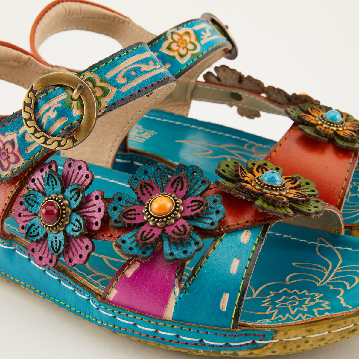 L'Artiste L'ARTISTE AJVA SANDALS sandal in turquoise multi with handcrafted leather design