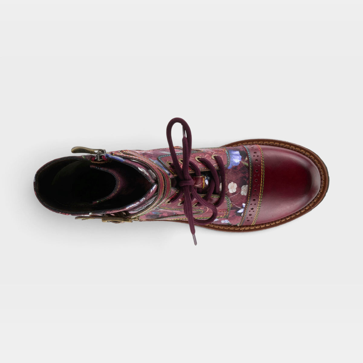 L'Artiste Alltheway booties in Bordeaux Multi, top view