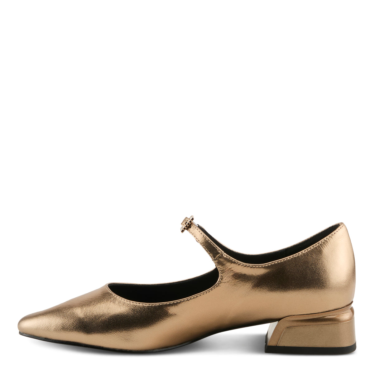 Azura Aluminate women's shoe in gold with leather upper and buckle detail