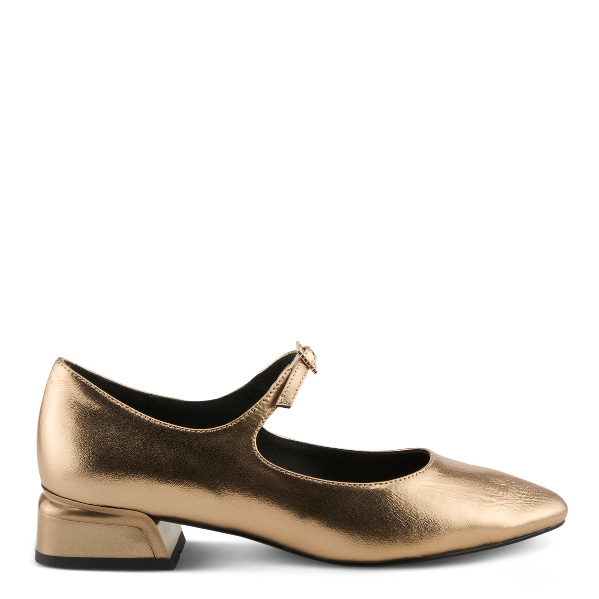 Azura Aluminate women's shoe in gold with leather upper and buckle detail