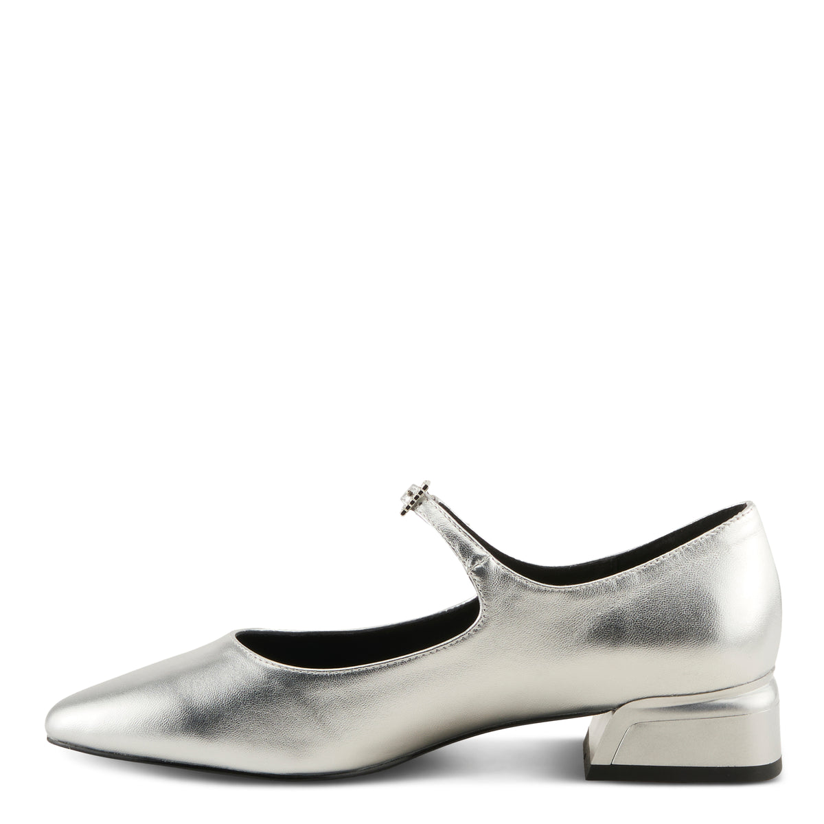 Azura Aluminate women's shoe in silver with leather upper and buckle detail
