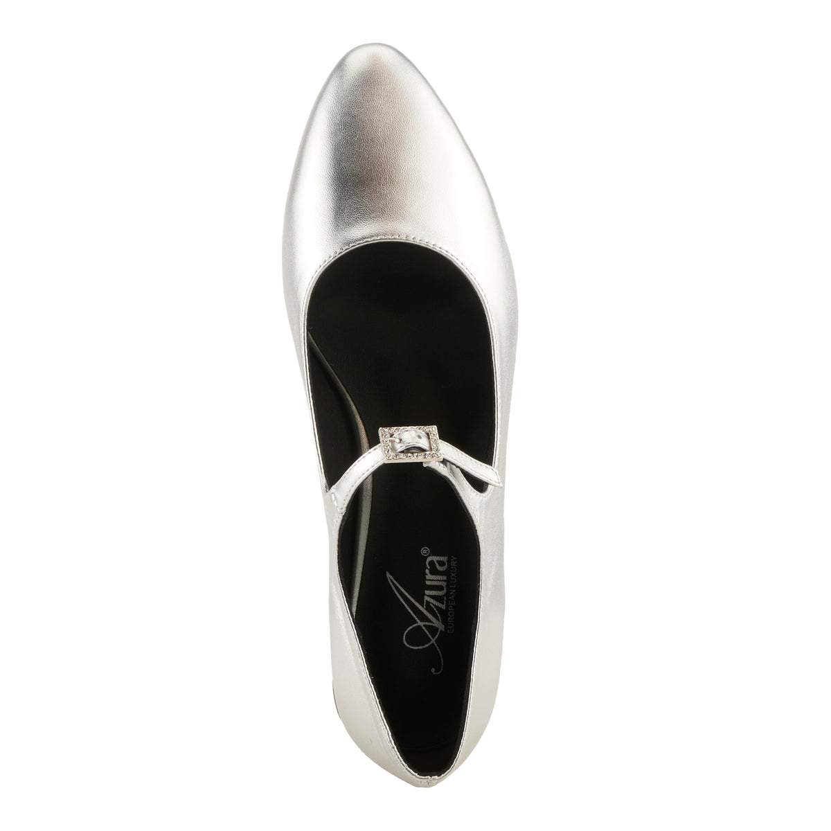 Azura Aluminate women's shoe in silver with leather upper and buckle detail
