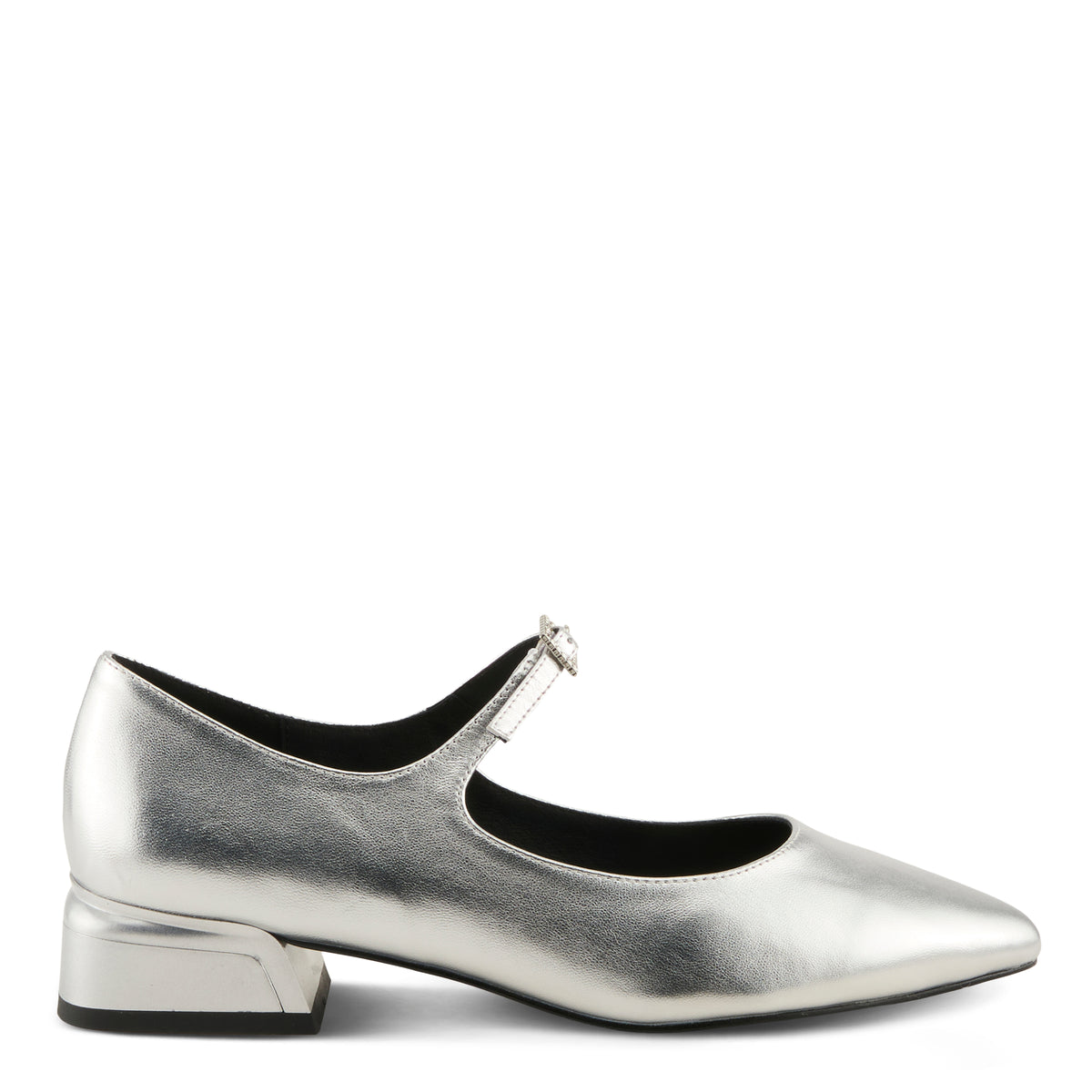 Azura Aluminate women's shoe in silver with leather upper and buckle detail