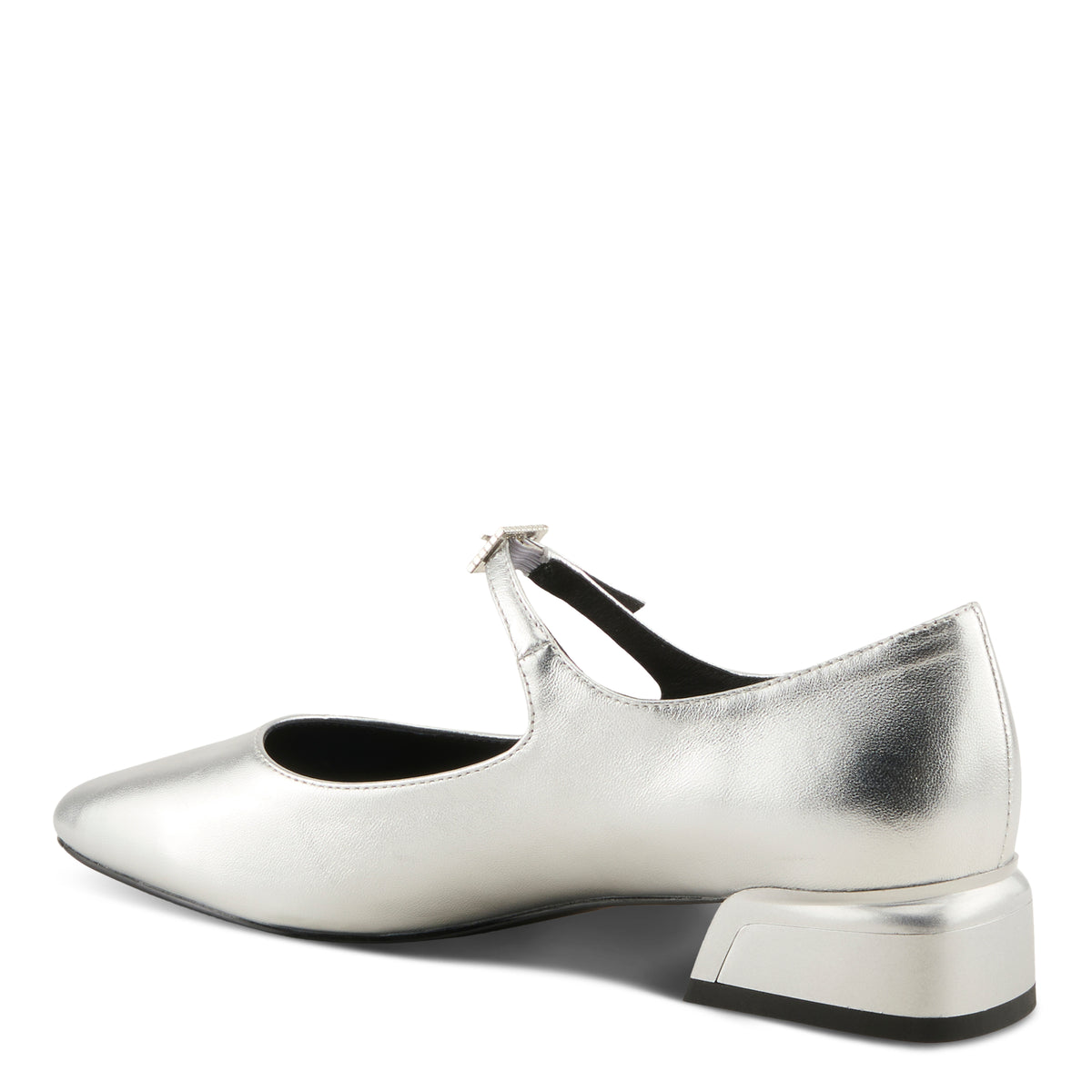 Azura Aluminate women's shoe in silver with leather upper and buckle detail