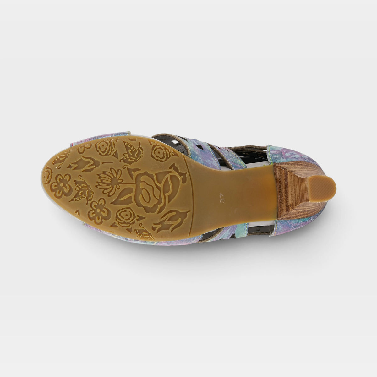 L'Artiste Amora sandals in Blue Multi, outsole view