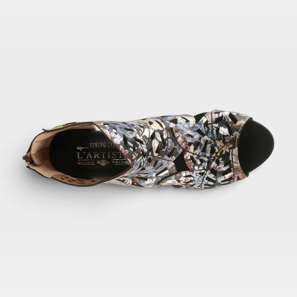 L'Artiste Amora sandals in Black Multi, top view