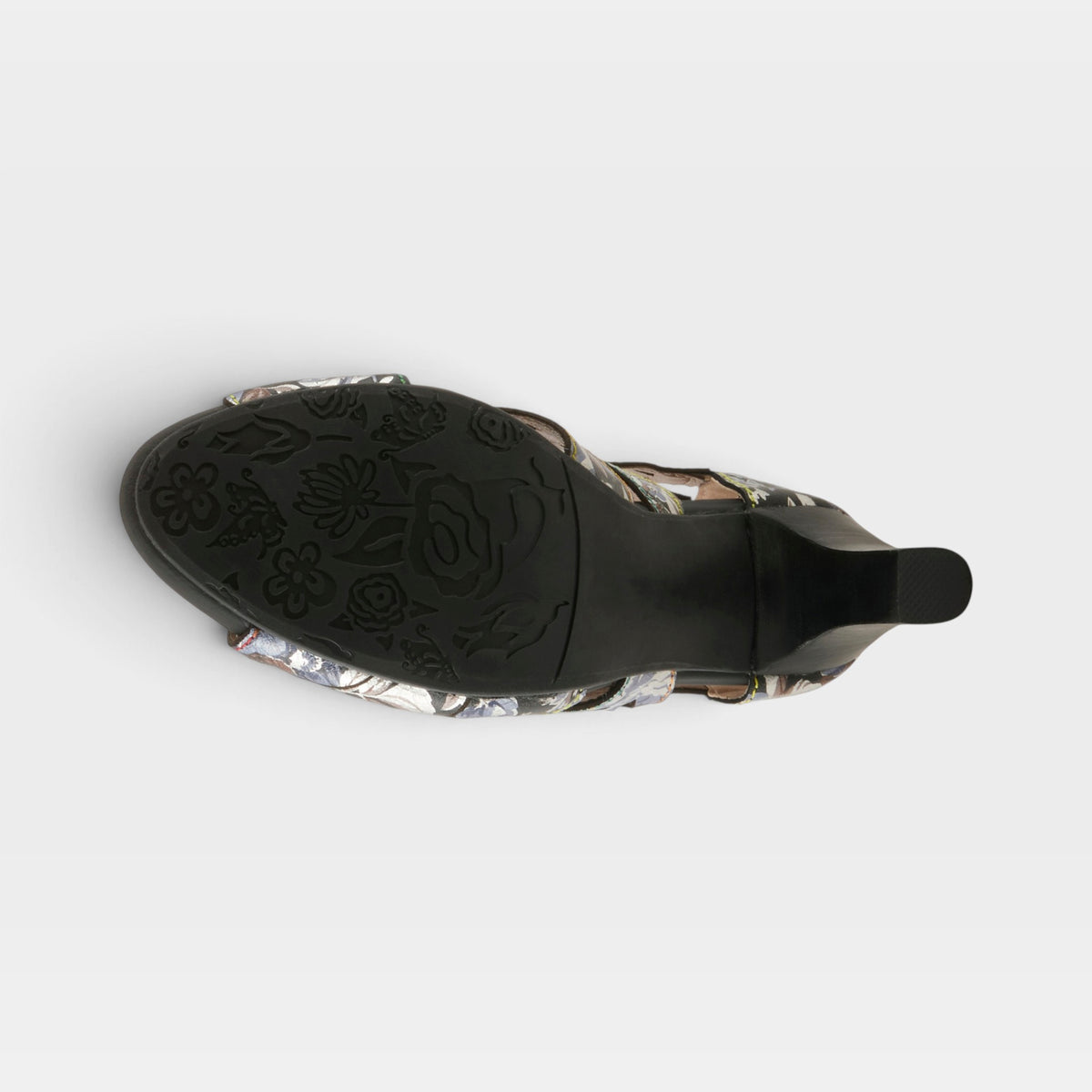 L'Artiste Amora sandals in Black Multi, outsole view