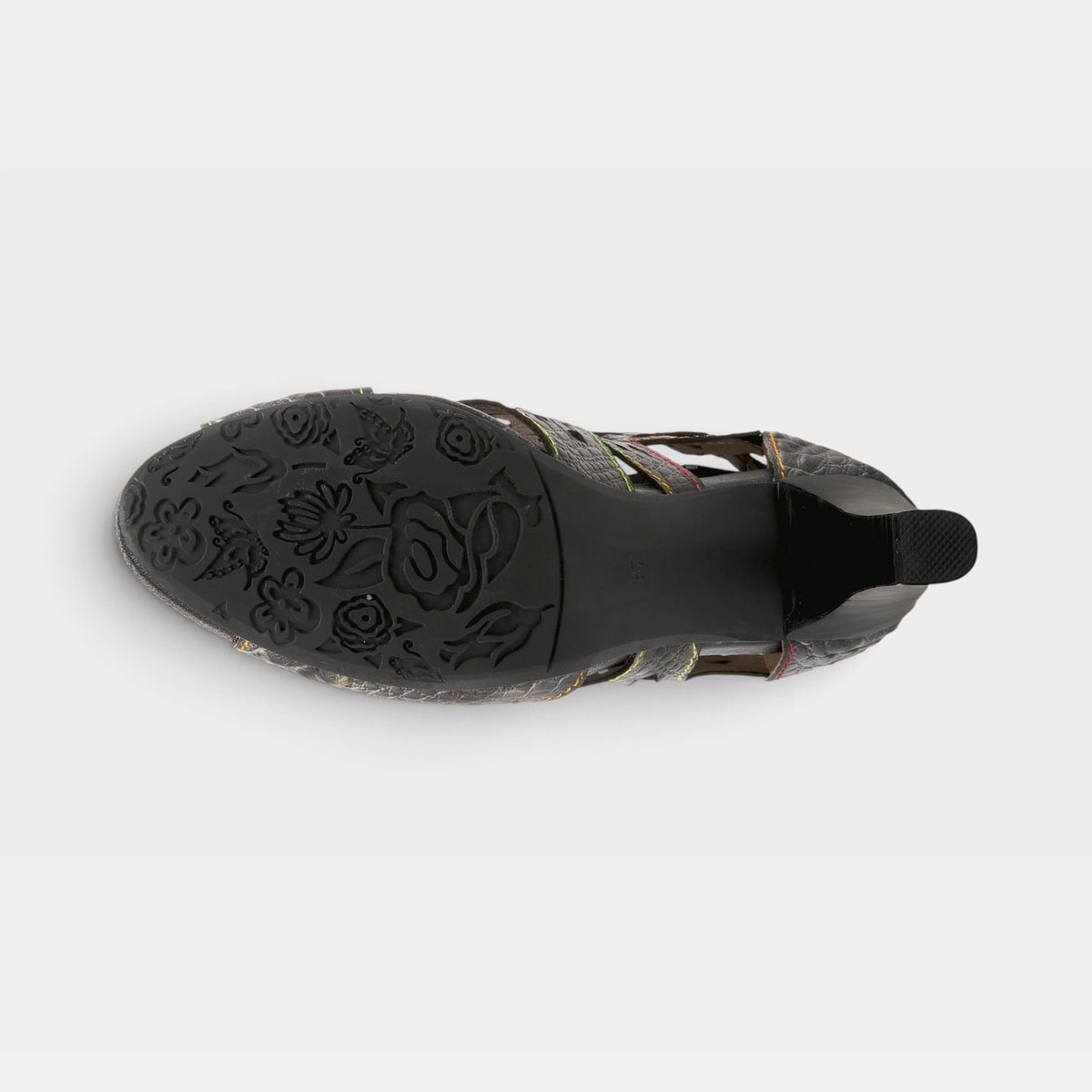 L'Artiste Amora sandals in Charcoal, outsole view