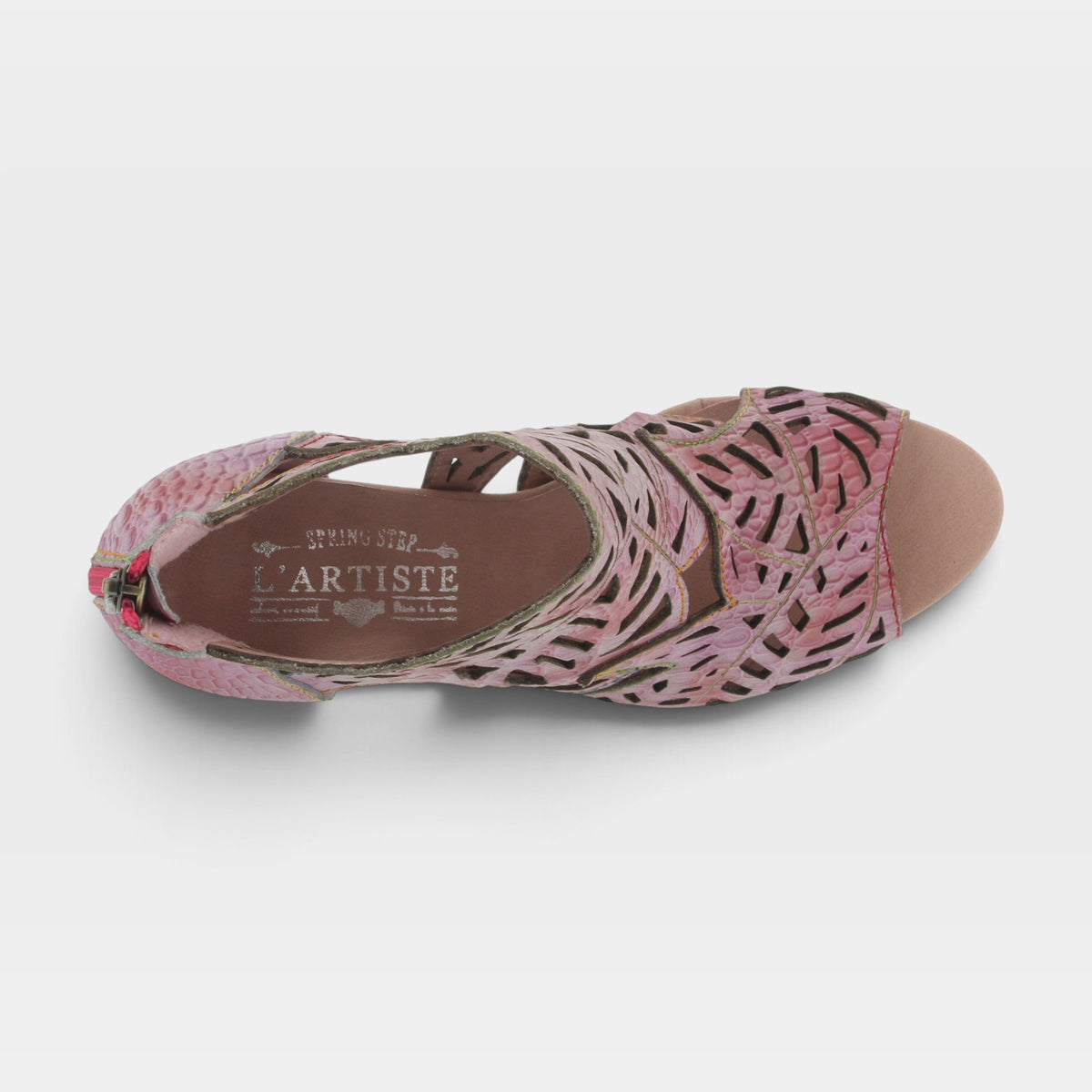L'Artiste Amora sandals in Pink, top view