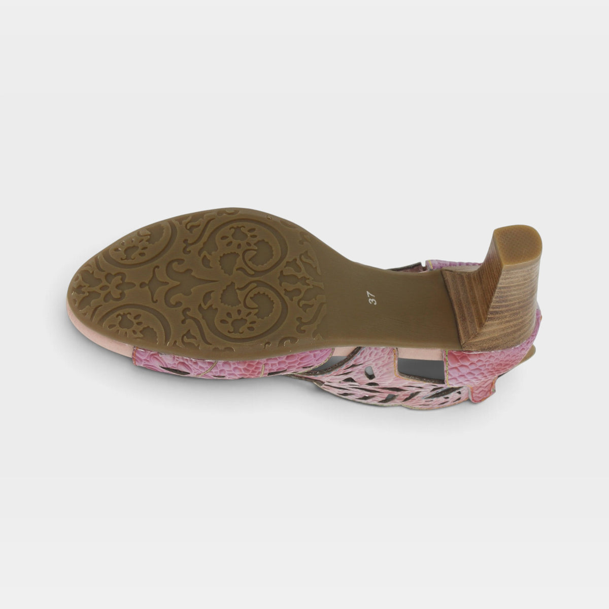 L'Artiste Amora sandals in Pink, outsole view