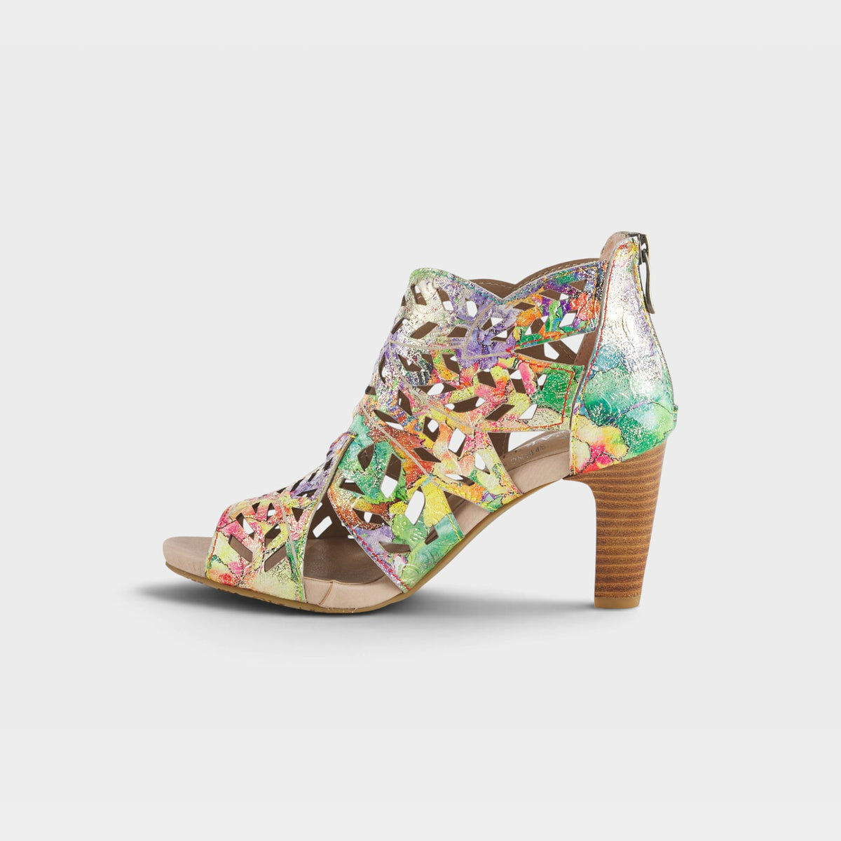 L'Artiste Amora sandals in Rainbow Multi, side view