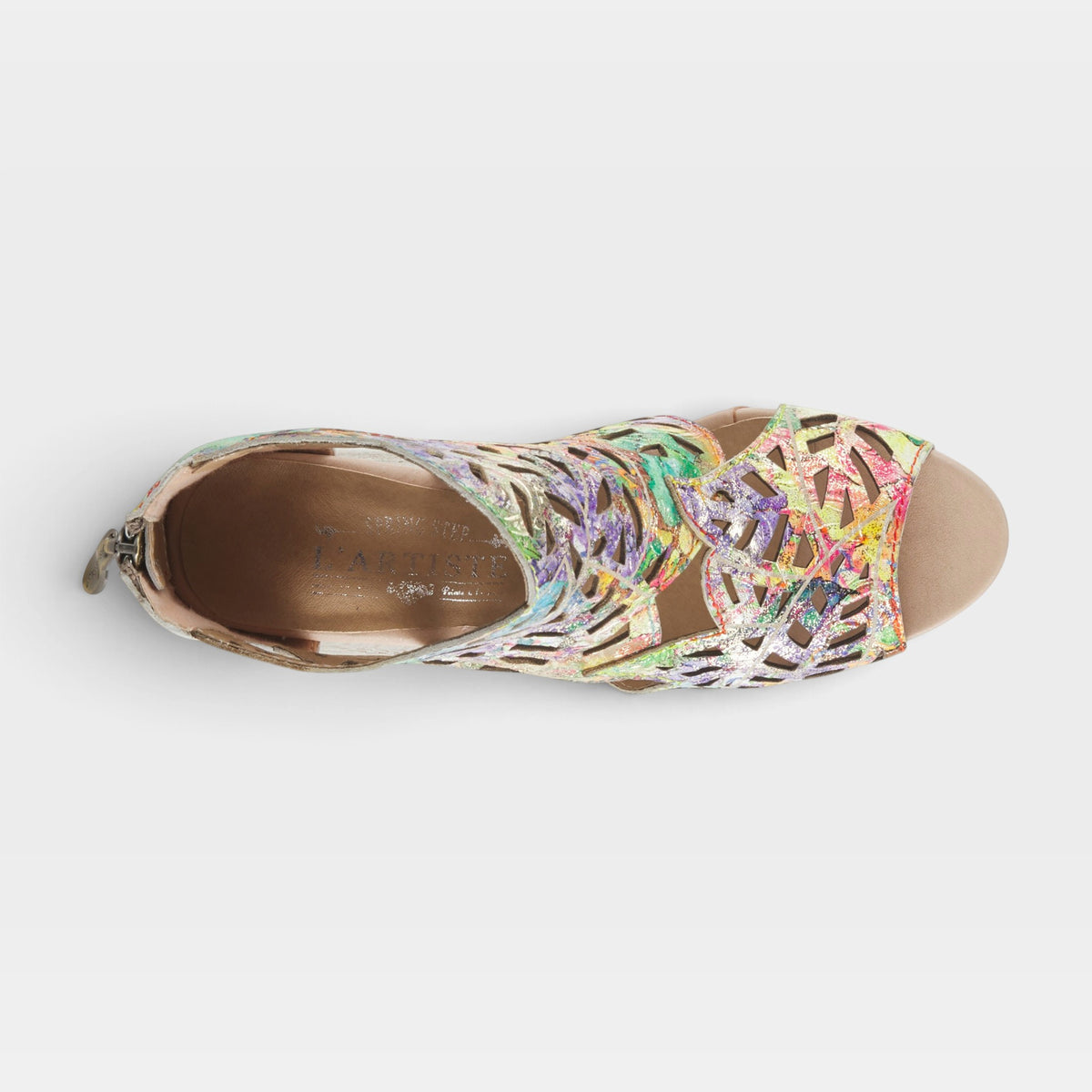 L'Artiste Amora sandals in Rainbow Multi, top view