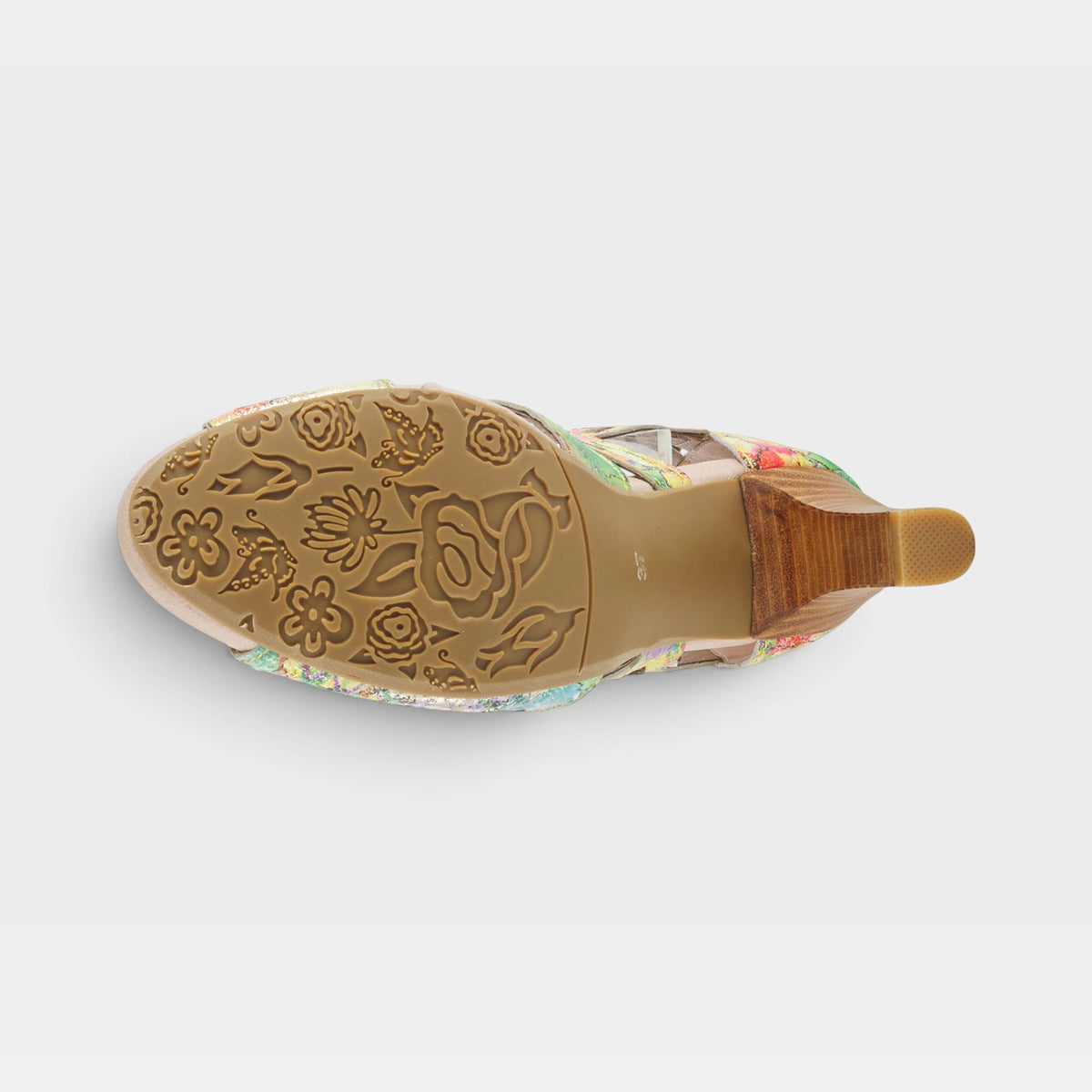 L'Artiste Amora sandals in Rainbow Multi, outsole view