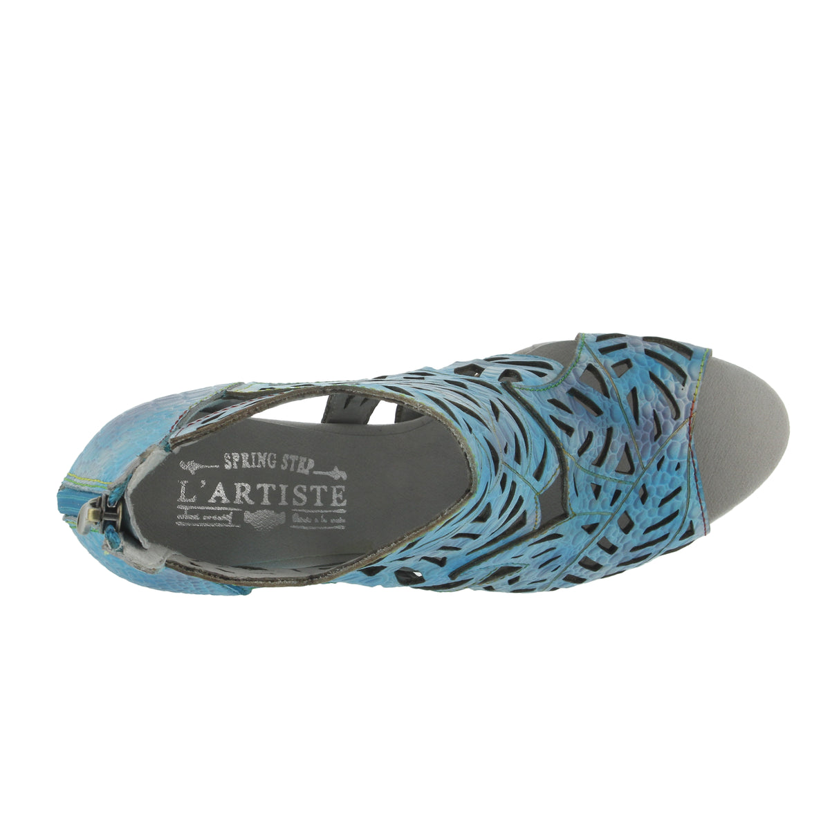 L'Artiste Amora sandals in Turquoise, top view