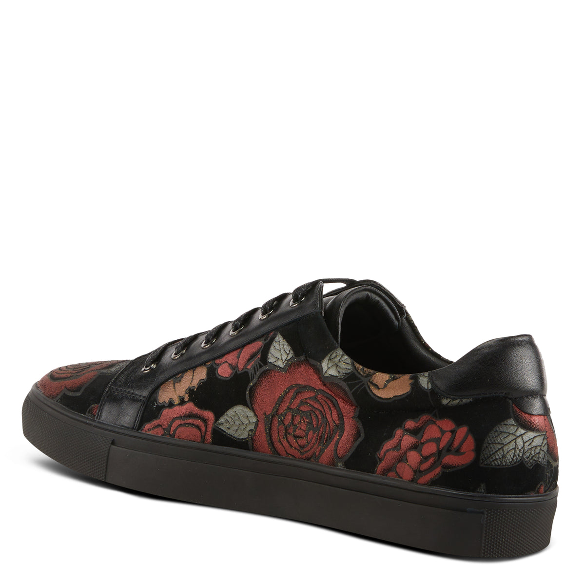 L'Artiste L'ARTISTE MEN ANDER-ROSE LACE-UP SNEAKER shoe in black multi with handcrafted leather design