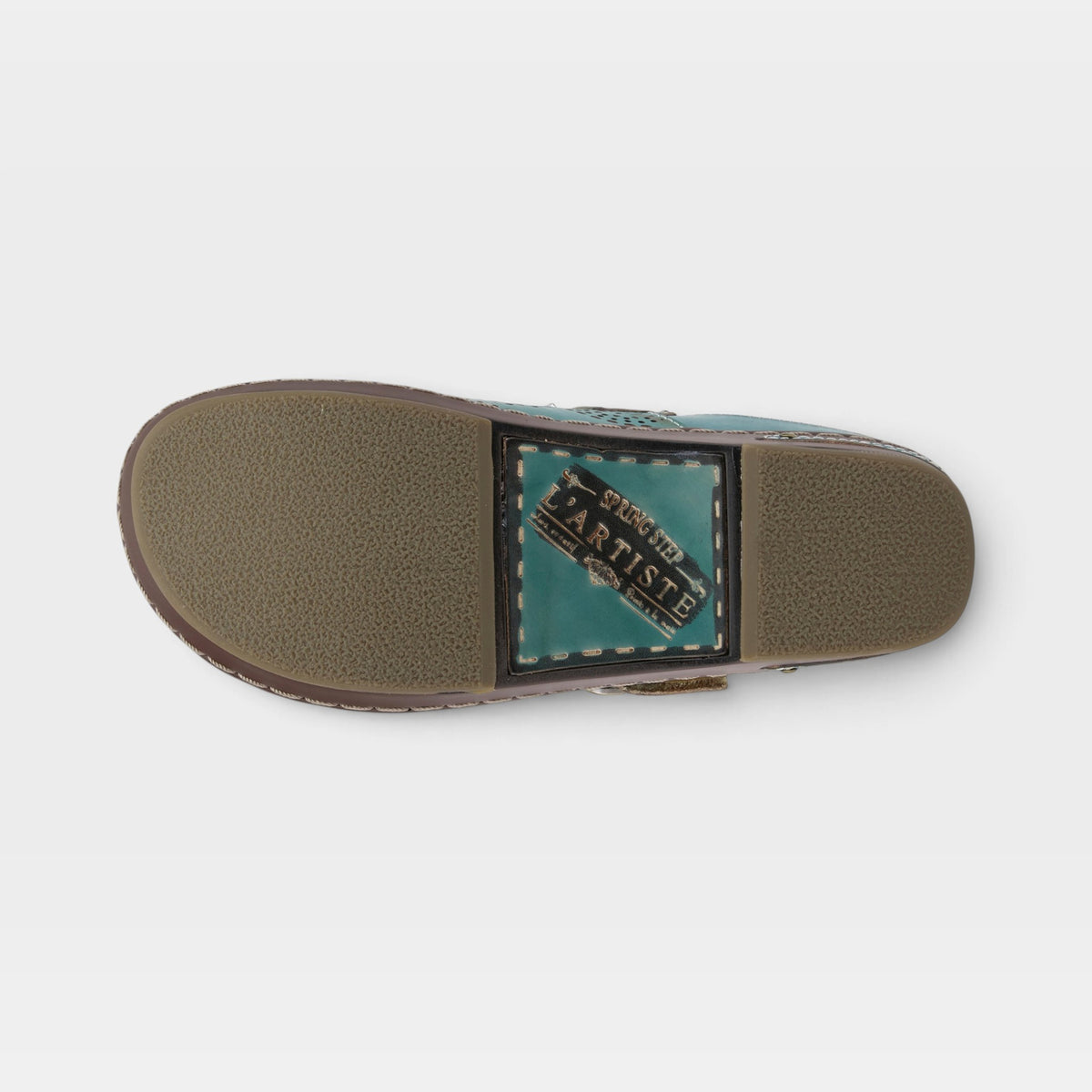L'Artiste Aneria clogs in Teal, outsole view