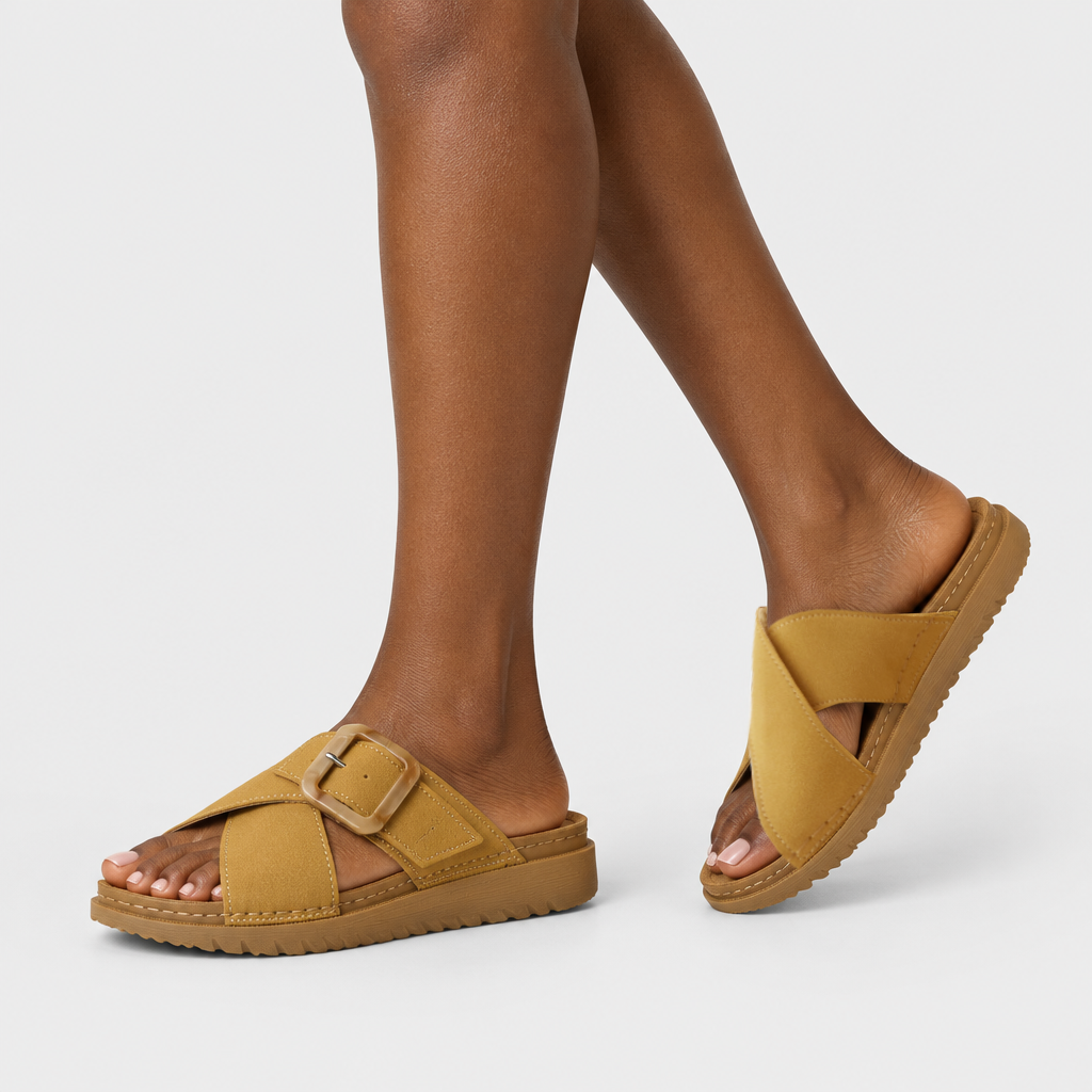 Flexus Aspa Mustard Sandal - on-foot view