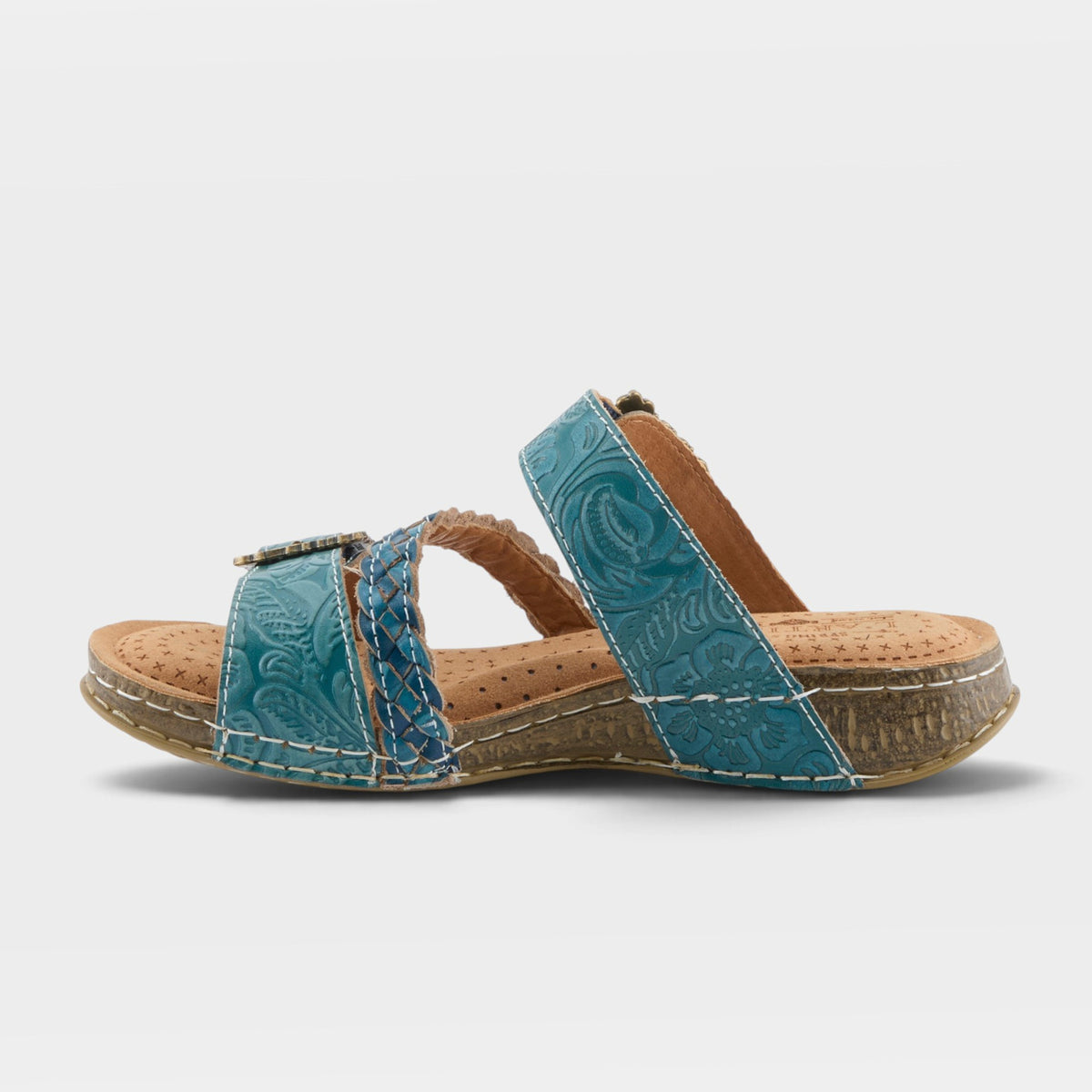 L'Artiste Astra slide sandal in Blue, side view