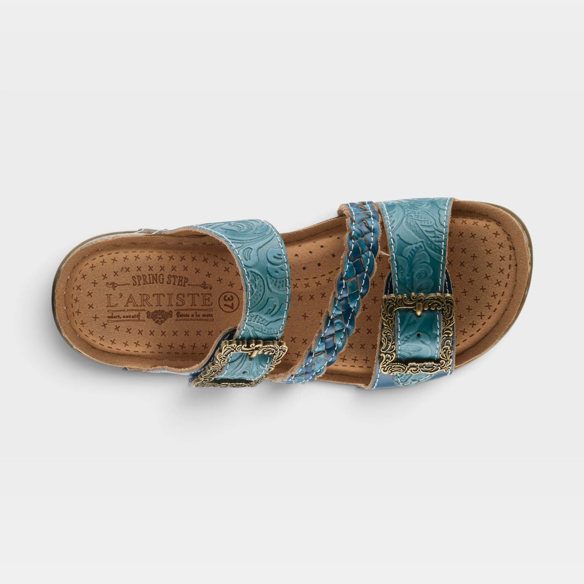 L'Artiste Astra slide sandal in Blue, top view
