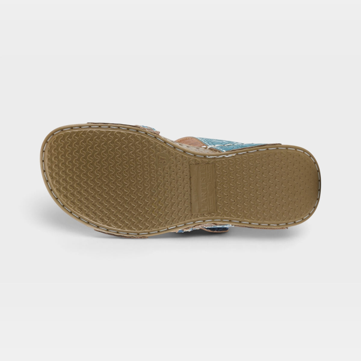 L'Artiste Astra slide sandal in Blue, outsole view
