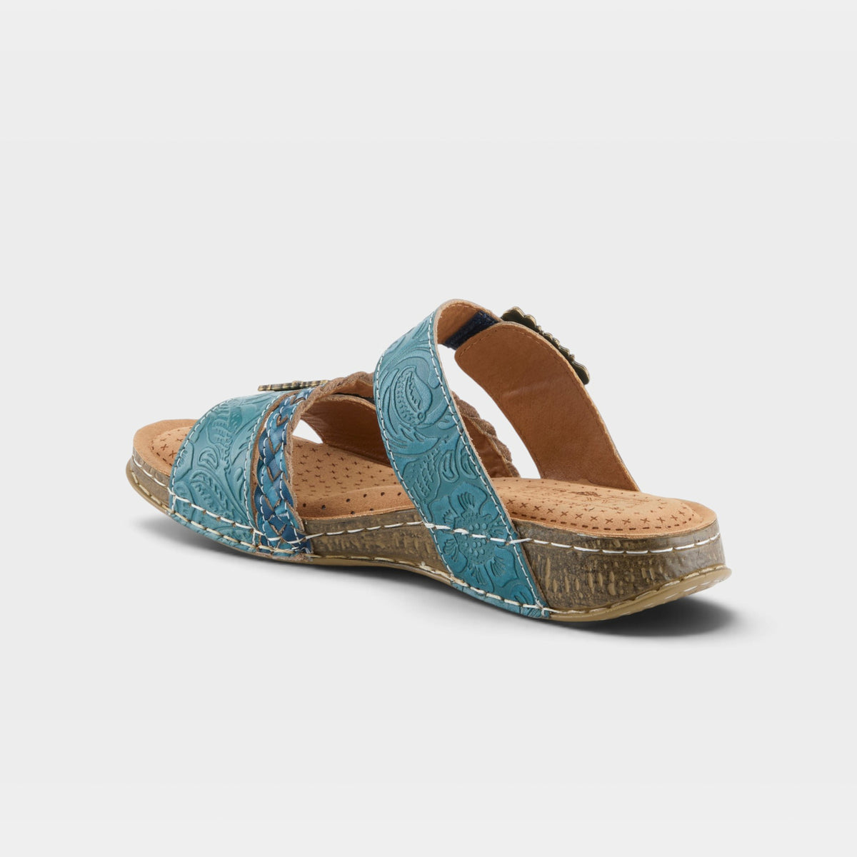 L'Artiste Astra slide sandal in Blue, alternate angle view