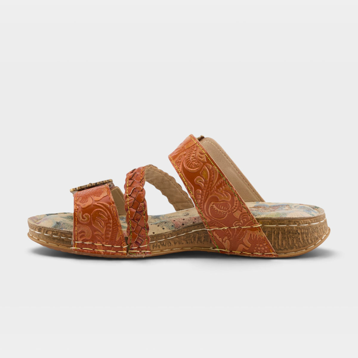 L'Artiste Astra slide sandal in Orange Multi, side view