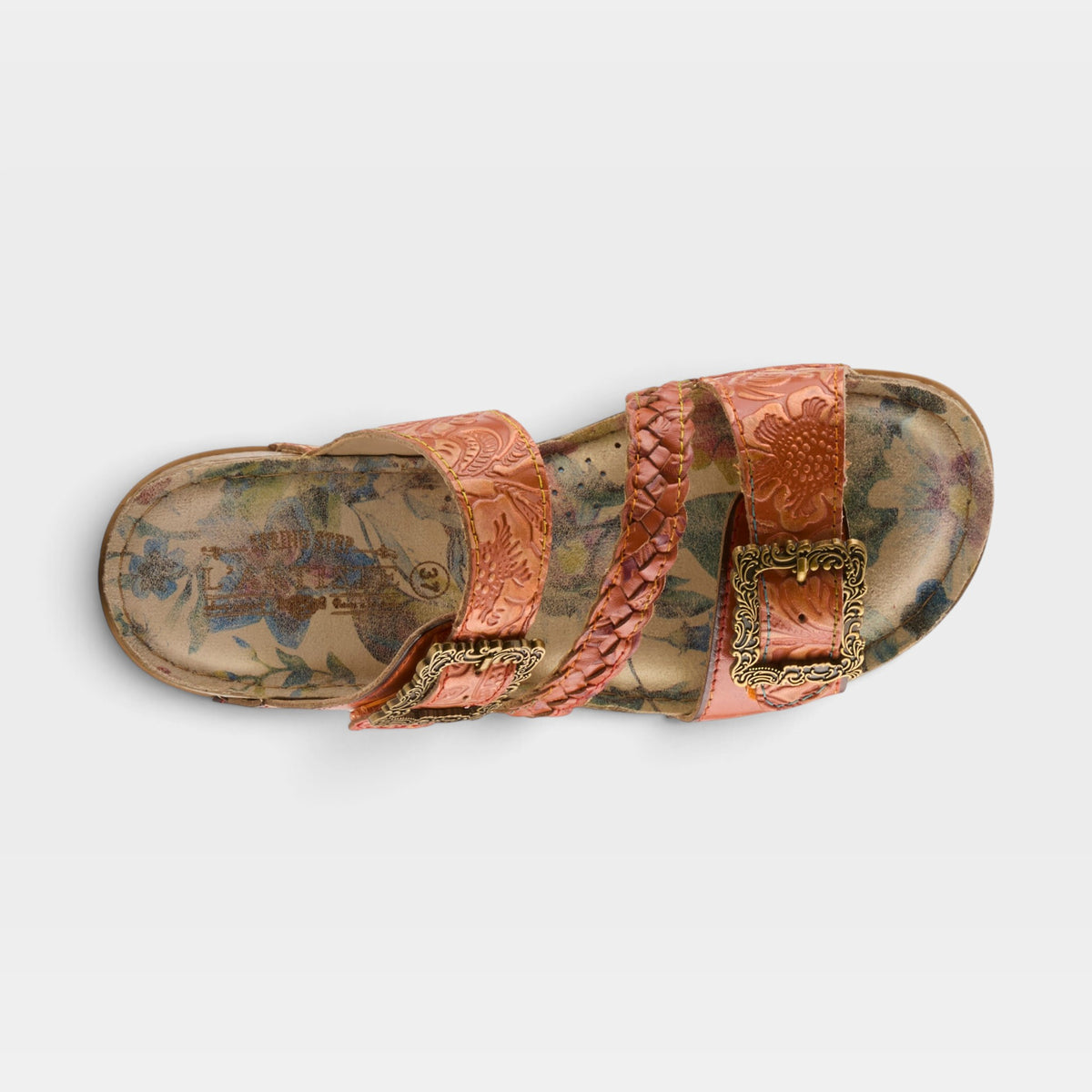L'Artiste Astra slide sandal in Orange Multi, top view