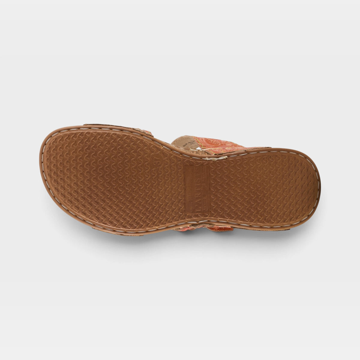 L'Artiste Astra slide sandal in Orange Multi, outsole view