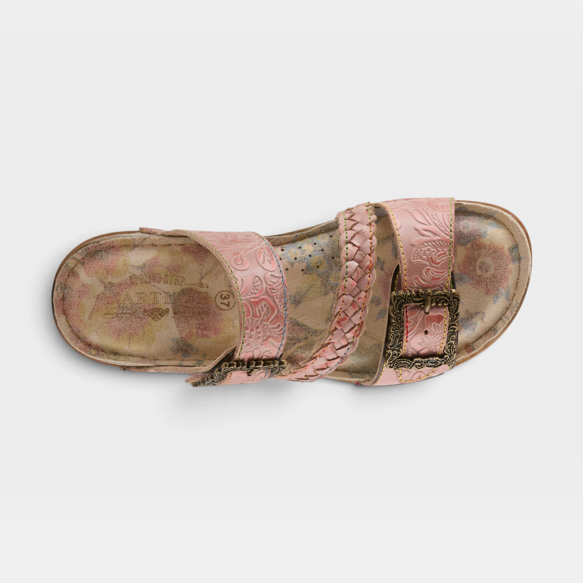 L'Artiste Astra slide sandal in Pink Multi, top view