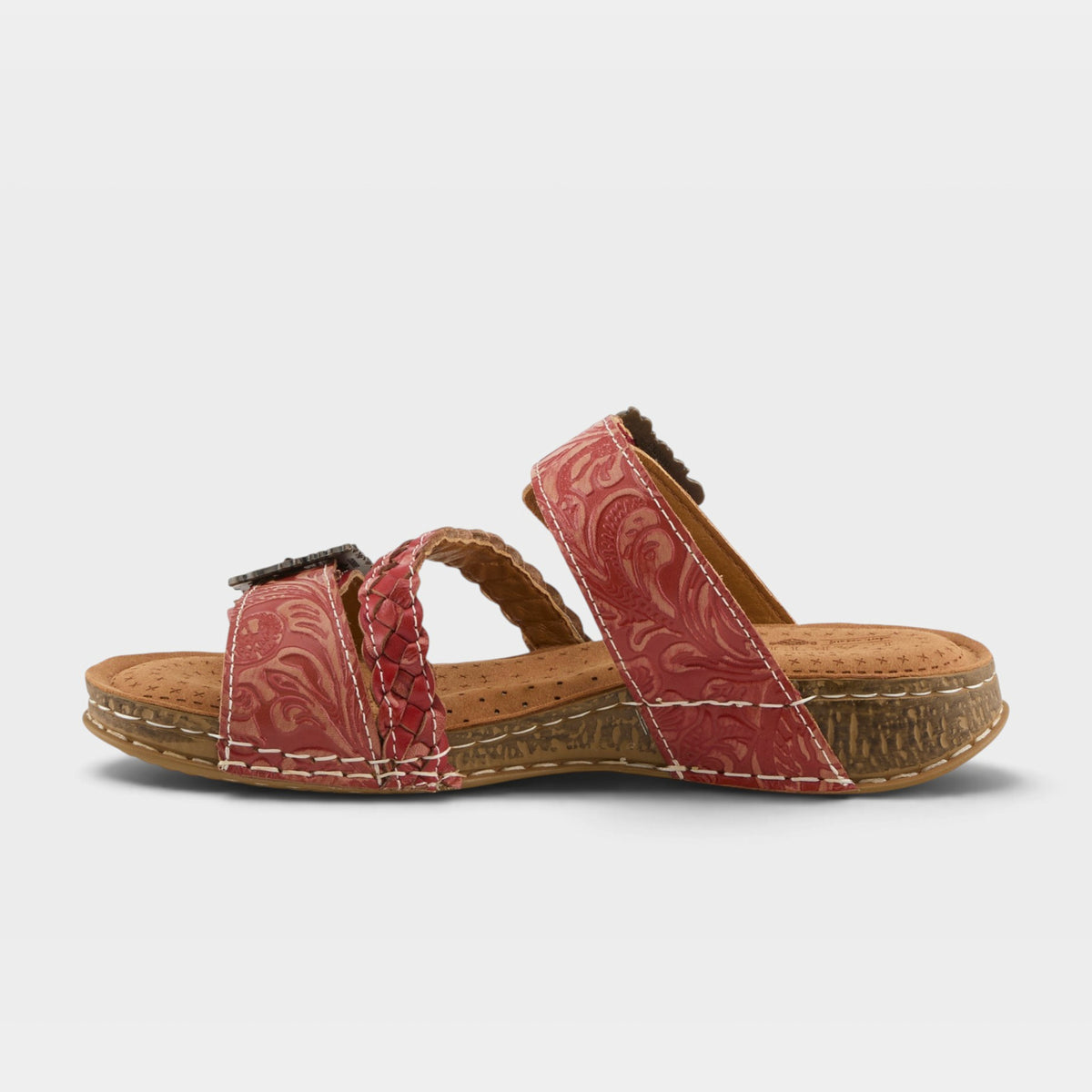 L'Artiste Astra slide sandal in Red, side view