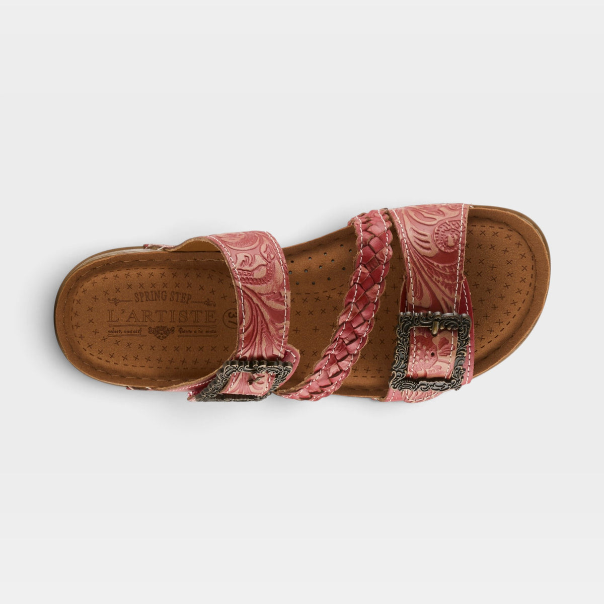 L'Artiste Astra slide sandal in Red, top view