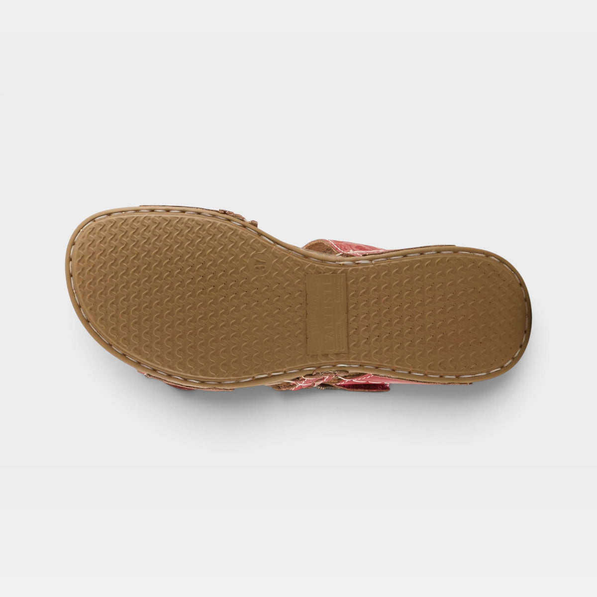 L'Artiste Astra slide sandal in Red, outsole view