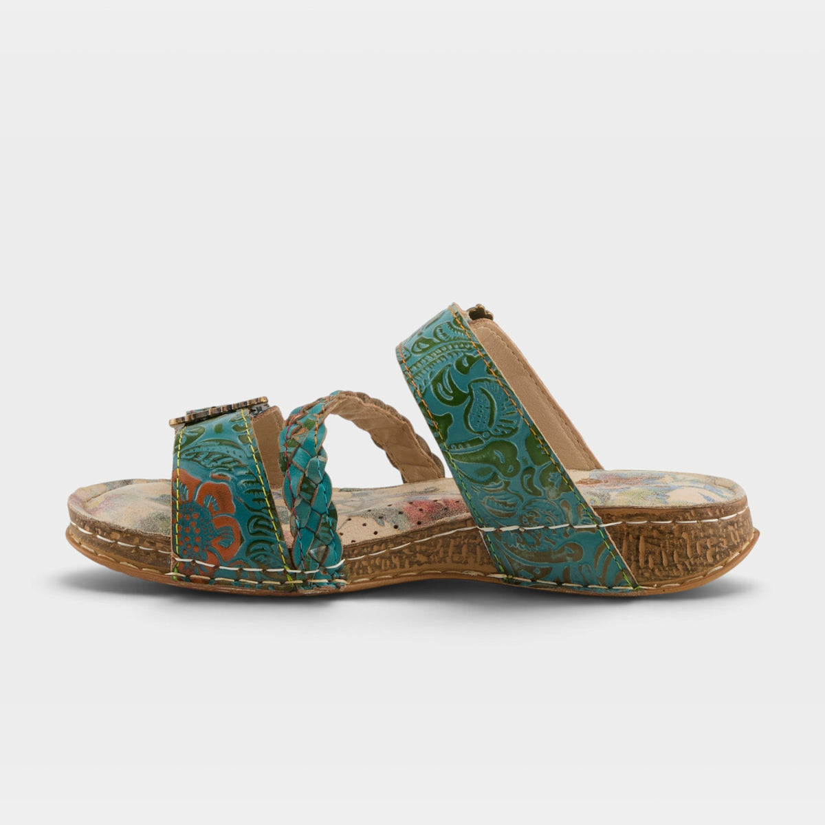 L'Artiste Astra slide sandal in Sky Blue Multi, side view
