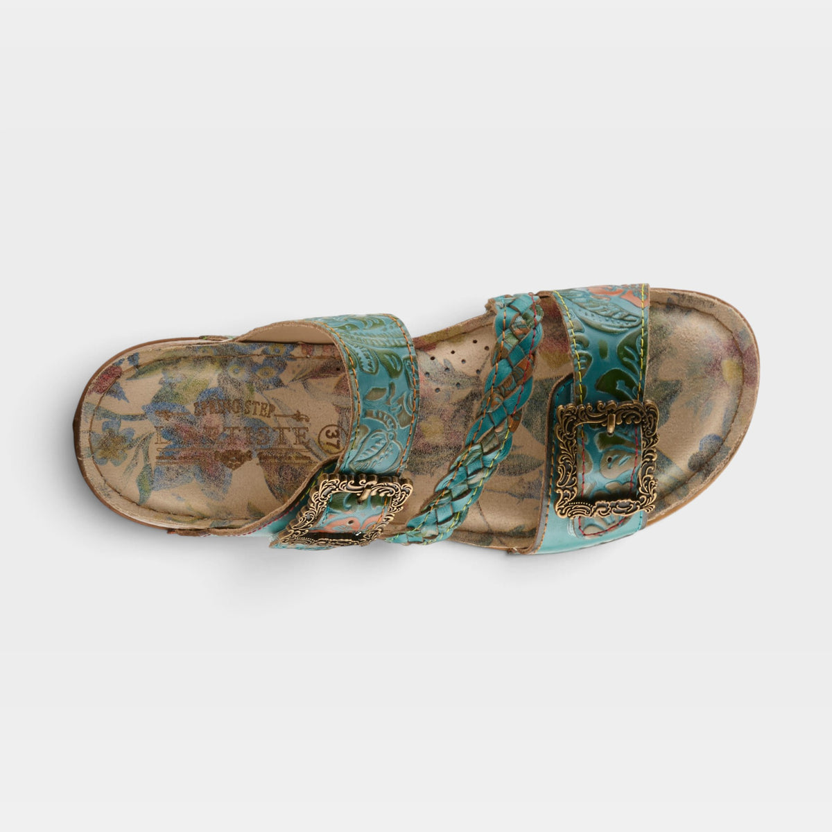 L'Artiste Astra slide sandal in Sky Blue Multi, top view