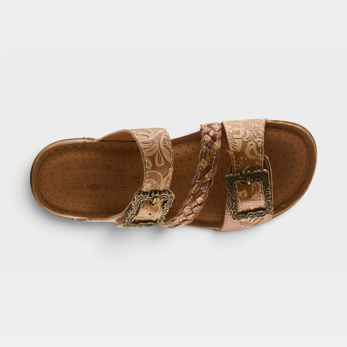 L'Artiste Astra slide sandal in Tan, top view