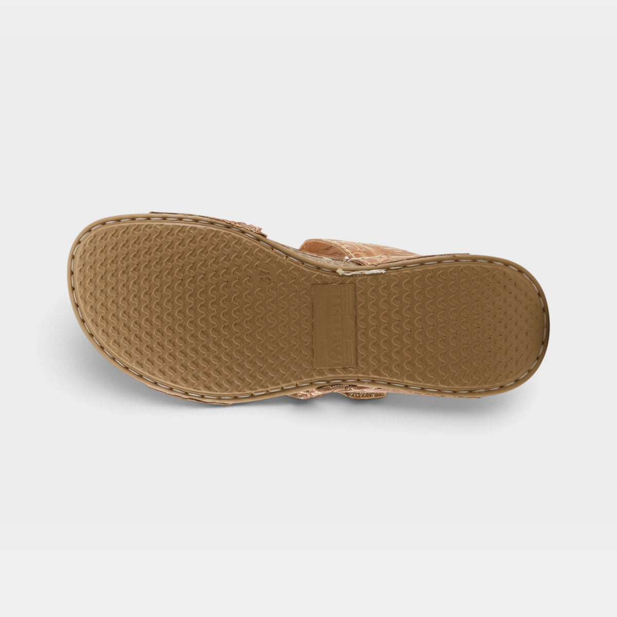 L'Artiste Astra slide sandal in Tan, outsole view