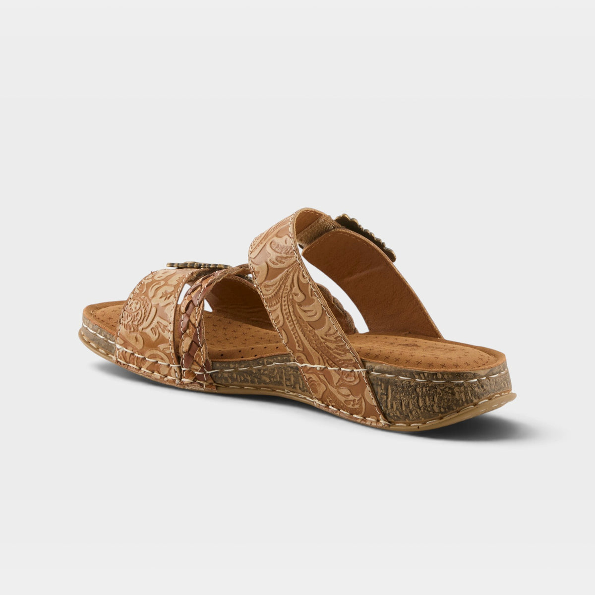 L'Artiste Astra slide sandal in Tan, alternate angle view