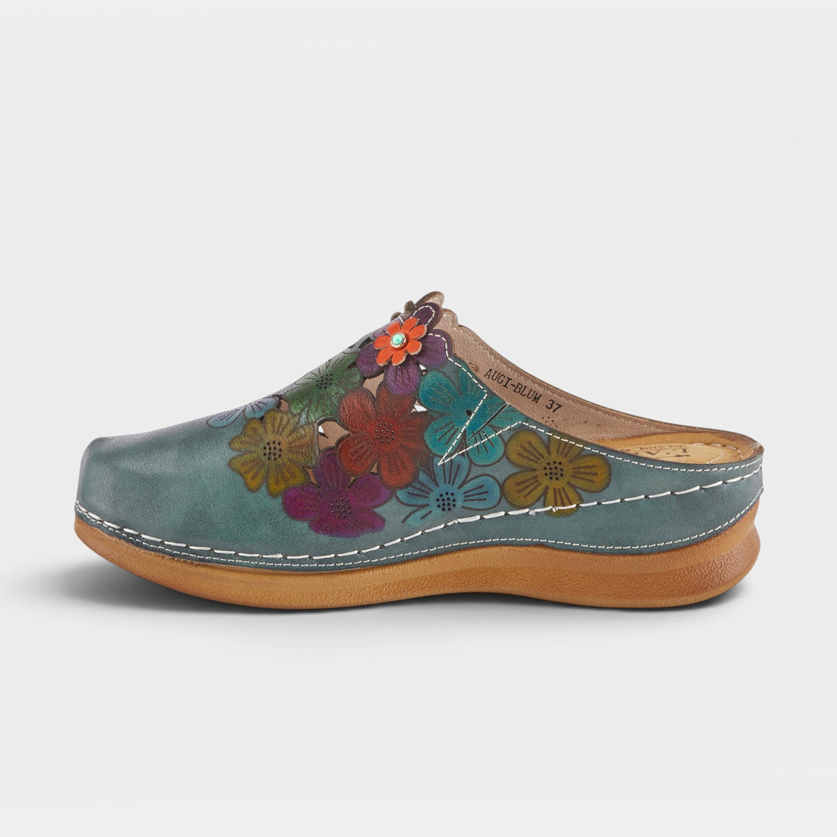 L'Artiste Augi clogs in Blue Multi, side view