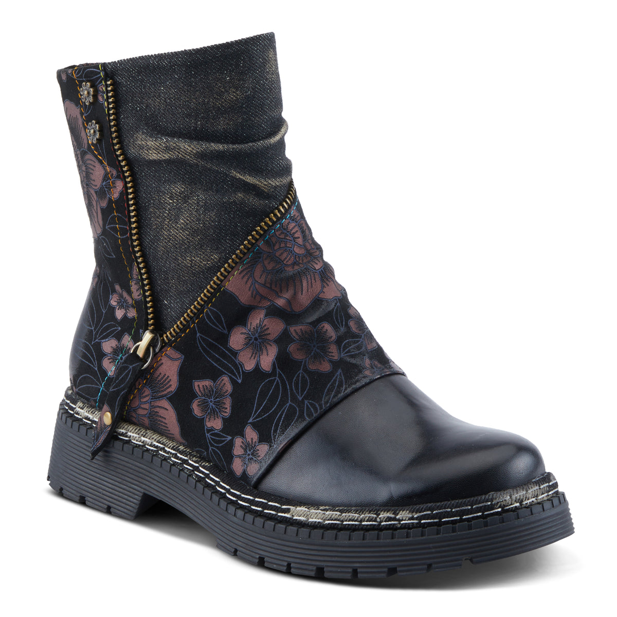 L'Artiste L'ARTISTE AVRILROSE BOOTS boot in navy multi with handcrafted leather design