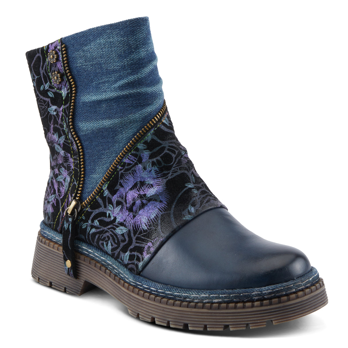 L'Artiste L'ARTISTE AVRILROSE BOOTS boot in navy multi with handcrafted leather design