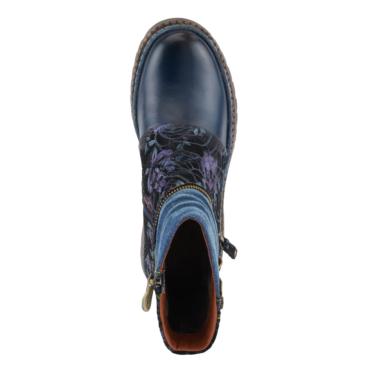 L'Artiste L'ARTISTE AVRILROSE BOOTS boot in navy multi with handcrafted leather design