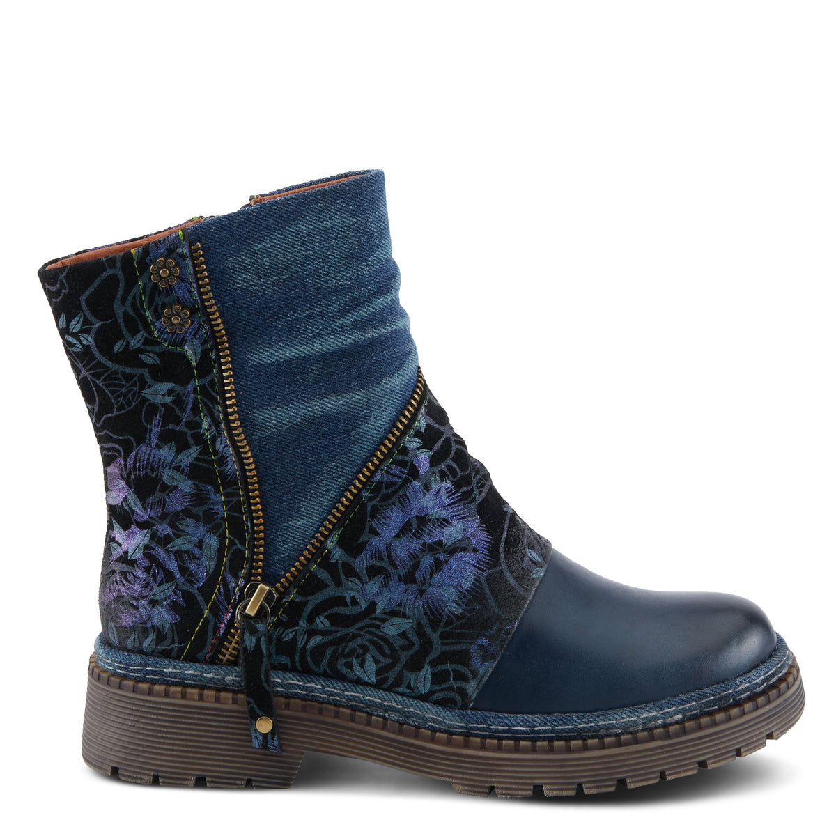 L'Artiste L'ARTISTE AVRILROSE BOOTS boot in navy multi with handcrafted leather design