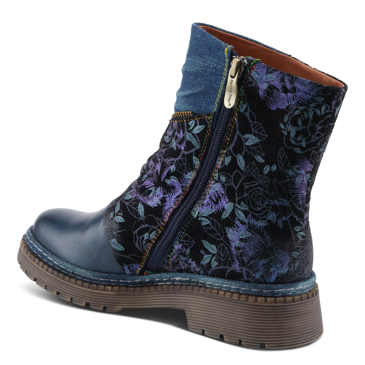 L'Artiste L'ARTISTE AVRILROSE BOOTS boot in navy multi with handcrafted leather design