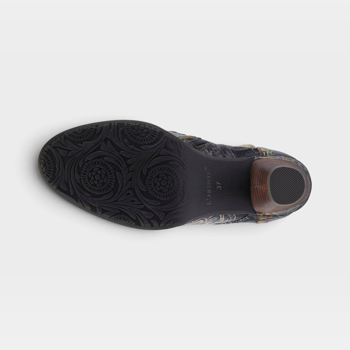 L'Artiste Avyanna boots in Black Multi, outsole view