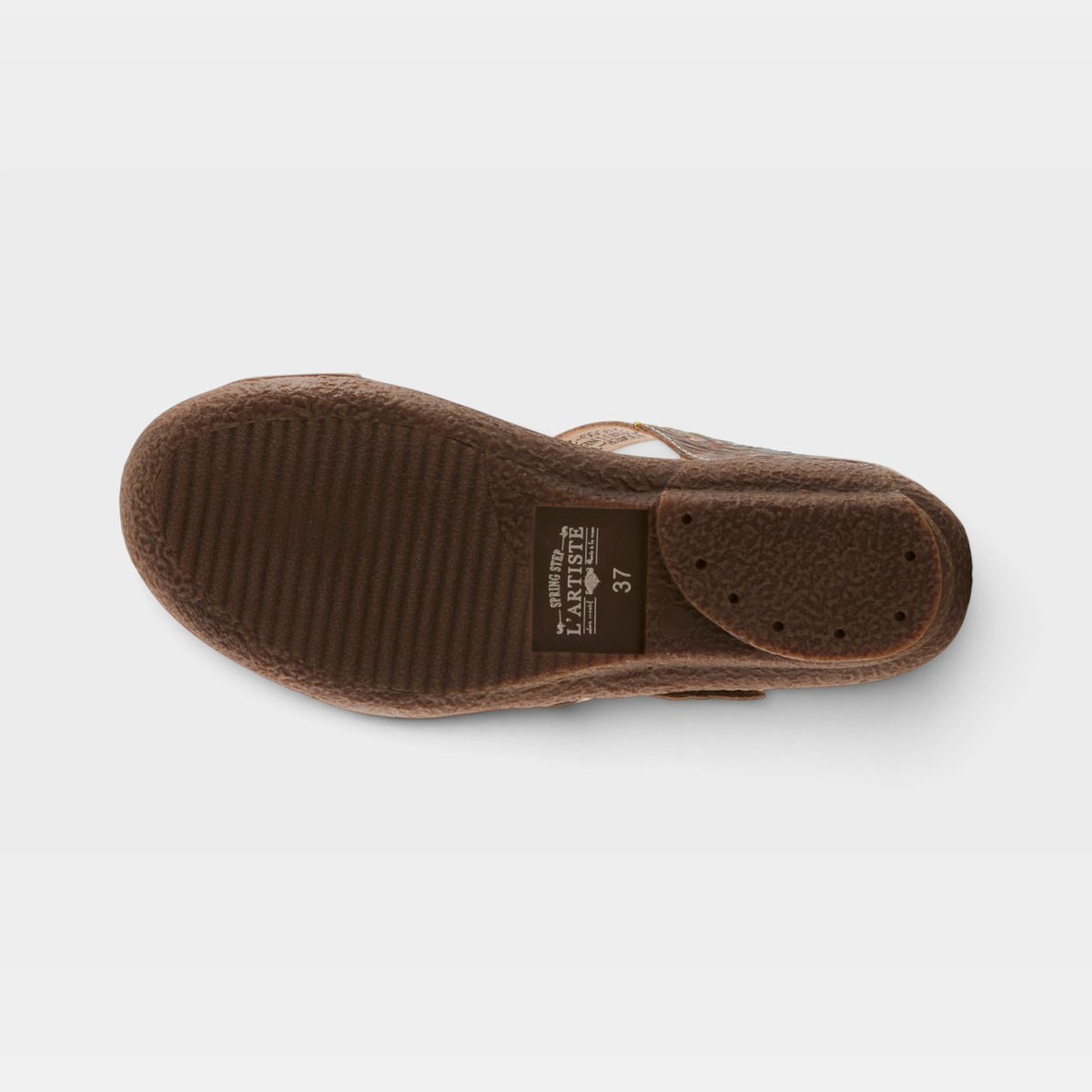 L'Artiste Aymee slide sandals in Taupe Multi, outsole view