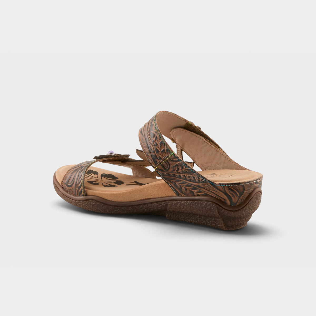 L'Artiste Aymee slide sandals in Taupe Multi, alternate angle view