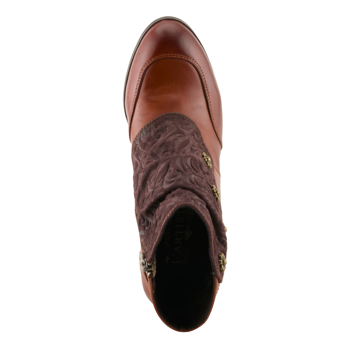 L'Artiste Belgard boots in Brown, top view